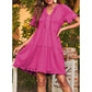 Women's V Neck Ruffle Casual A-Line Flowy Swing Shift Dress