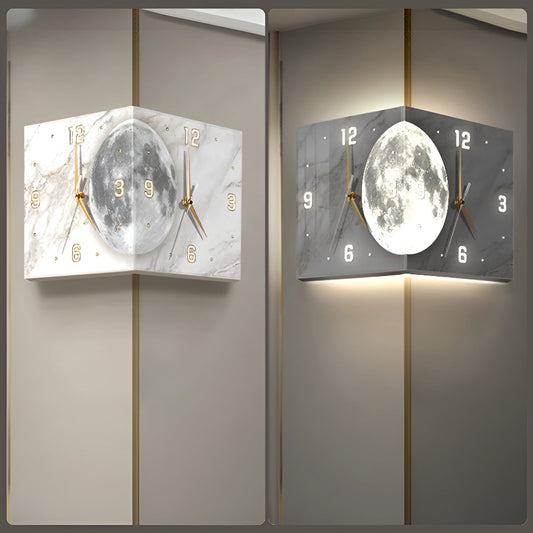 🥳2026 HOT SALE🥳💞Automatic Induction 3D Double-Sided Corner Wall Clock