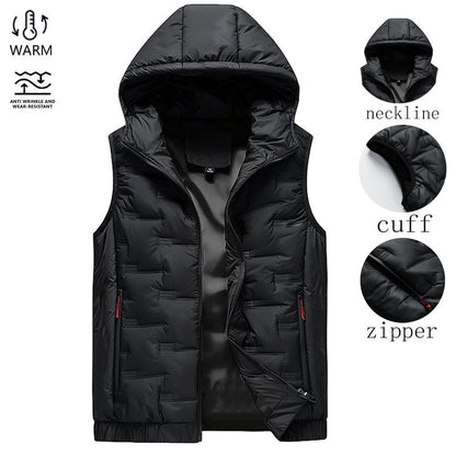 Men’s Slim-Fit Hooded Waistcoat - Sleeveless Front-Zip Gilet, Cozy