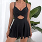 💎 50% OFF! 💎 Women's Cutout One Piece Skirt Swimsuit – V-Neck, Tummy Control & Flirty Cutouts 🩱✨