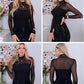 Women's Sparkle Mesh Sheer Long Sleeve Ruched Top