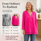 Double-Layer V-neck Zipper 3/4 Sleeves Soft Tops