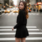 Women's Mock Neck Knit A-Line Mini Dress