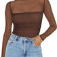 Women's Sparkle Mesh Sheer Long Sleeve Ruched Top