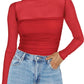 Women's Sparkle Mesh Sheer Long Sleeve Ruched Top