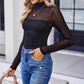 Women's Sparkle Mesh Sheer Long Sleeve Ruched Top
