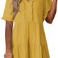 Women's V Neck Ruffle Casual A-Line Flowy Swing Shift Dress