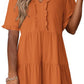 Women's V Neck Ruffle Casual A-Line Flowy Swing Shift Dress