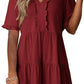 Women's V Neck Ruffle Casual A-Line Flowy Swing Shift Dress