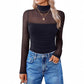 Women's Sparkle Mesh Sheer Long Sleeve Ruched Top