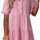 Women's V Neck Ruffle Casual A-Line Flowy Swing Shift Dress