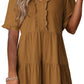 Women's V Neck Ruffle Casual A-Line Flowy Swing Shift Dress