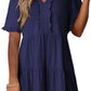 Women's V Neck Ruffle Casual A-Line Flowy Swing Shift Dress
