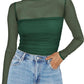 Women's Sparkle Mesh Sheer Long Sleeve Ruched Top