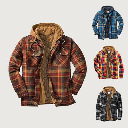 ⏳New Arrivals 50% Off⏰ Quilted lined plaid jacket with hood for men