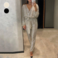 💕Limited Sale 50% OFF💕Women's Sparkly V Neck Belted Jumpsuits