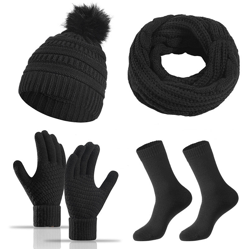 4-teiliges Damen-Winterset mit Mütze, Schal, Handschuhen und Socken