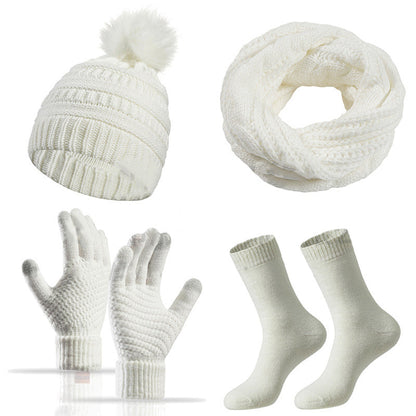 4-teiliges Damen-Winterset mit Mütze, Schal, Handschuhen und Socken