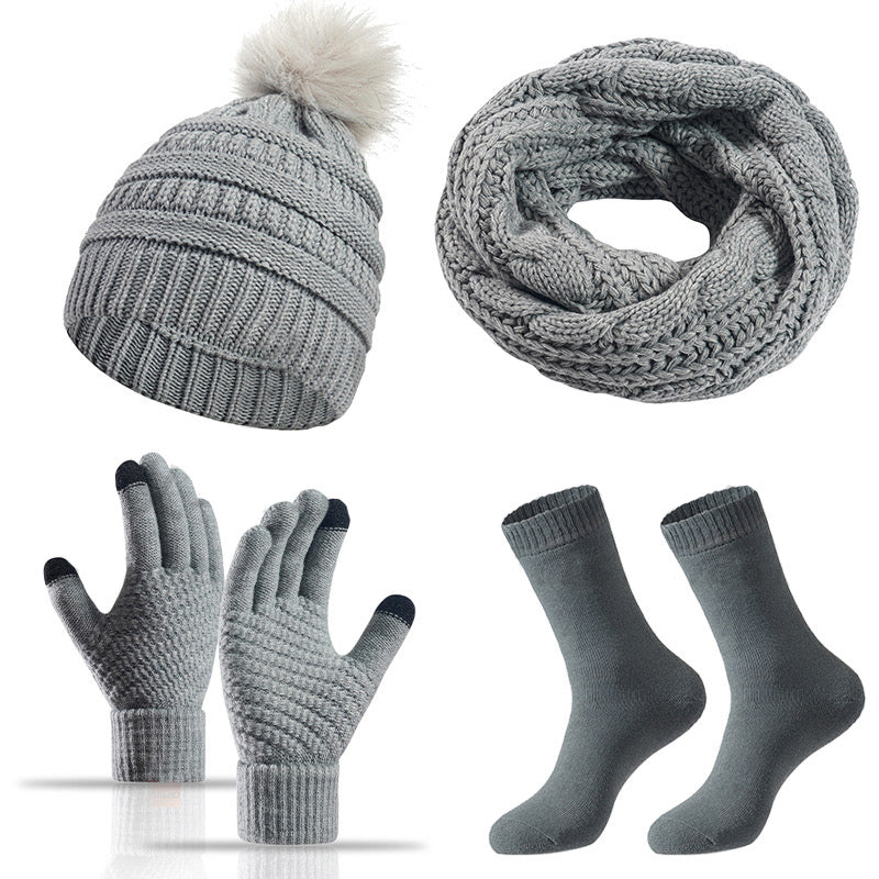 4-teiliges Damen-Winterset mit Mütze, Schal, Handschuhen und Socken