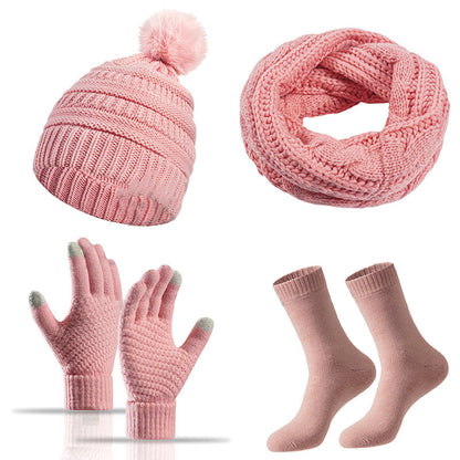 4-teiliges Damen-Winterset mit Mütze, Schal, Handschuhen und Socken