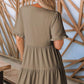Women's V Neck Ruffle Casual A-Line Flowy Swing Shift Dress