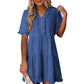 Women's V Neck Ruffle Casual A-Line Flowy Swing Shift Dress