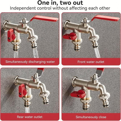 Universal Stainless Steel Double Outlet Garden Water Faucet