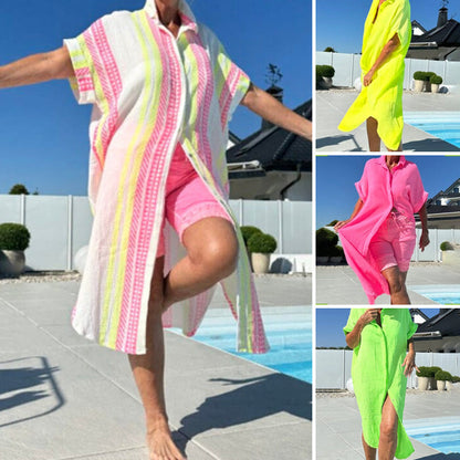 Casual Lapel & Button-Front Midi Dress