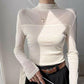 Women's Sparkle Mesh Sheer Long Sleeve Ruched Top