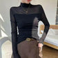 Women's Sparkle Mesh Sheer Long Sleeve Ruched Top