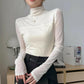 Women's Sparkle Mesh Sheer Long Sleeve Ruched Top