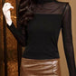 Women's Sparkle Mesh Sheer Long Sleeve Ruched Top