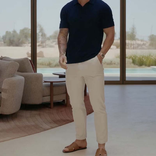 Men's Classic Solid Color Dress Pants with Pockets