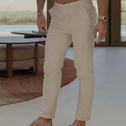 Men's Classic Solid Color Dress Pants with Pockets