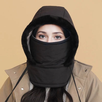 🧣❄️ Plush-Lined Thermal Hat with Face Mask - Full Head & Face Protection for Extreme Cold, Unisex Comfort for Skiing/Mountaineering 🏔️🔥