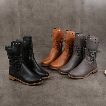👠Women’s Lace-Up Low-Heel Round Toe Ankle Boots