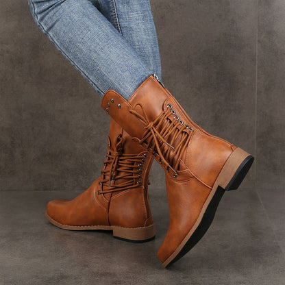 👠Women’s Lace-Up Low-Heel Round Toe Ankle Boots