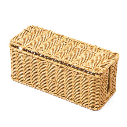 Hand Woven Rattan Cable Organizer Box with Lid