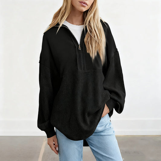 Women's Casual Solid Color Half-Zip Sweatshirt