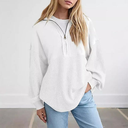 Women's Casual Solid Color Half-Zip Sweatshirt