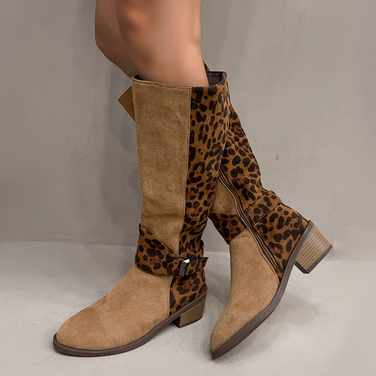 Women's Leopard Print Riding Boots