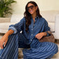 Women's Casual Striped Shirt and Pants Set