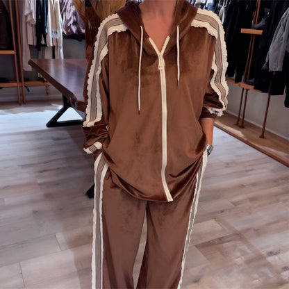 Women's Hooded Zip-Up 2-Piece Sets with Lace Trim【FREE SHIPPING】