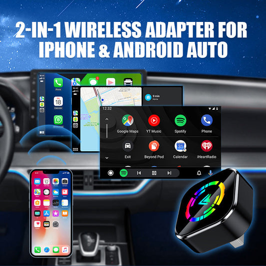 📱 60% OFF NOW! 🔥 2-in-1 Wireless Adapter - Compatible with iPhone & Android Auto, Easy Plug-and-Play Installation ✨