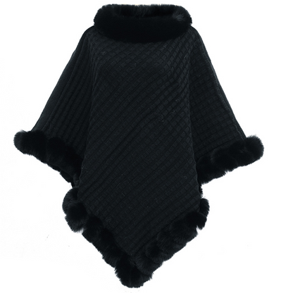Women's Chic Ultra-Warm Faux Fur Trim Knit Shawl
