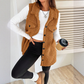 Women's Warm Fuzzy Long Button-Up Collar Vest