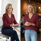 Women's Casual Long Sleeve V-Neck Waffle Knit Top