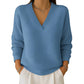 Women's Casual Long Sleeve V-Neck Waffle Knit Top