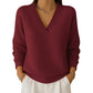 Women's Casual Long Sleeve V-Neck Waffle Knit Top