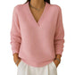 Women's Casual Long Sleeve V-Neck Waffle Knit Top